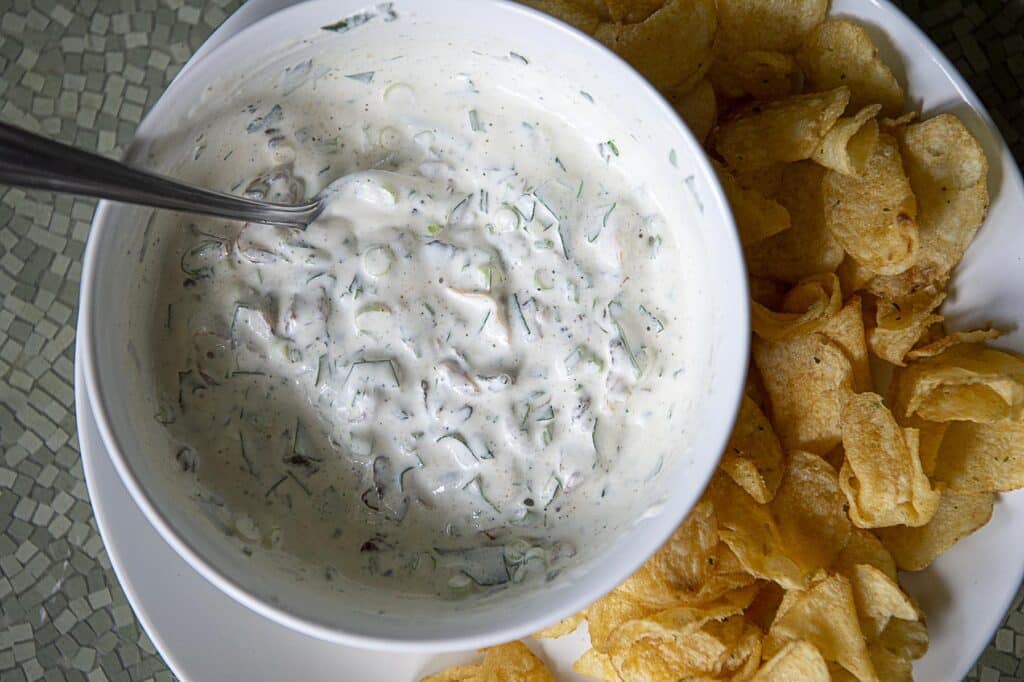 chip dip with potato chips