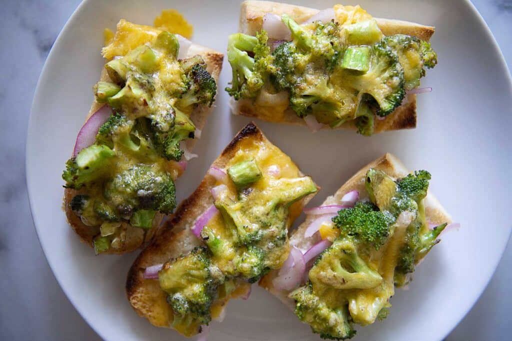 Broccoli melt recipe on a white plate