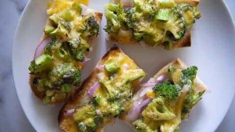 Broccoli melts on a white plate