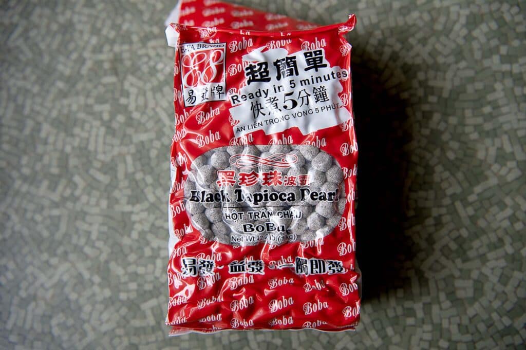 Tapioca pearls in its packaging