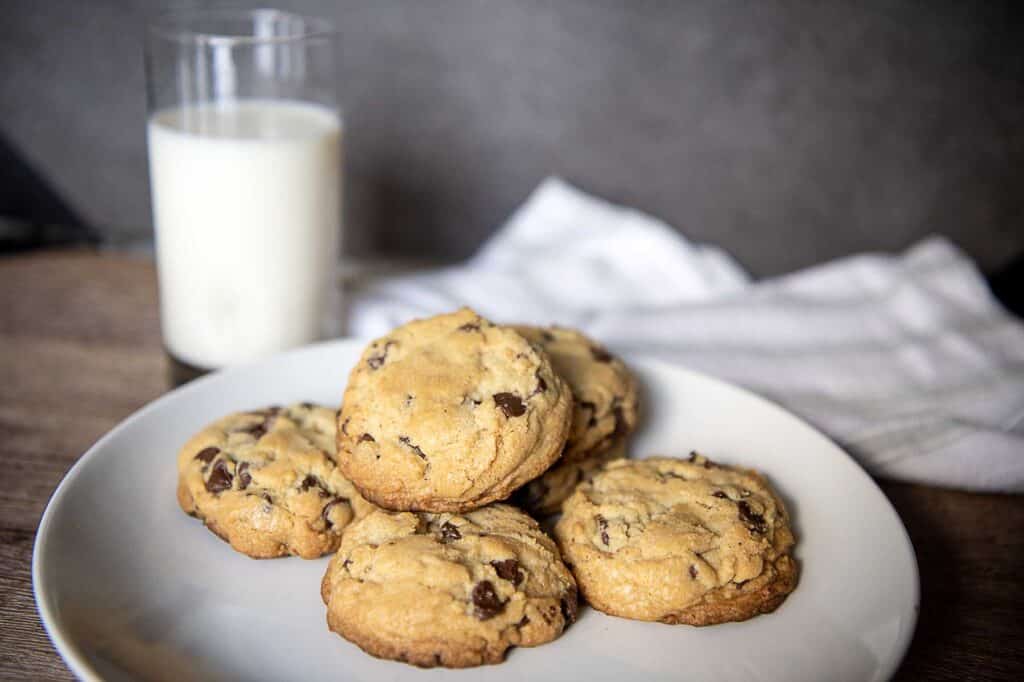 chocolate chip cookies and milk