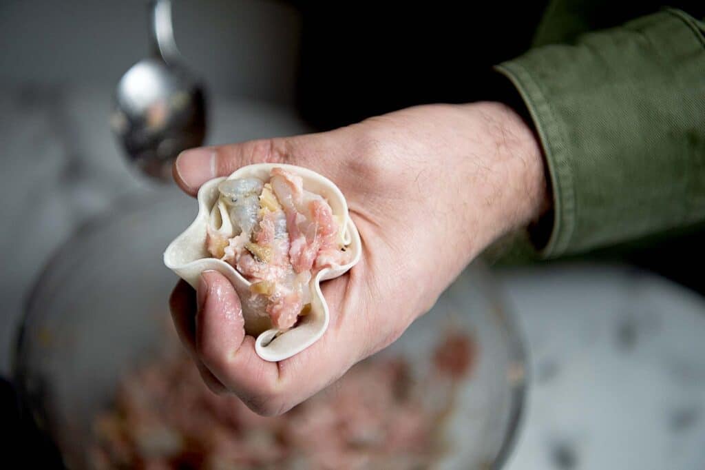 assembling shrimp shumai