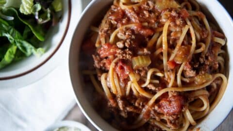 Italian red sauce tosses in spaghetti