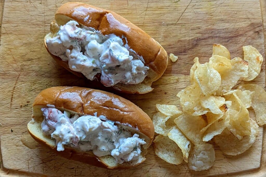 lobster roll and chips