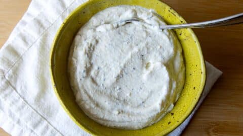 A close up of dairy free ricotta.