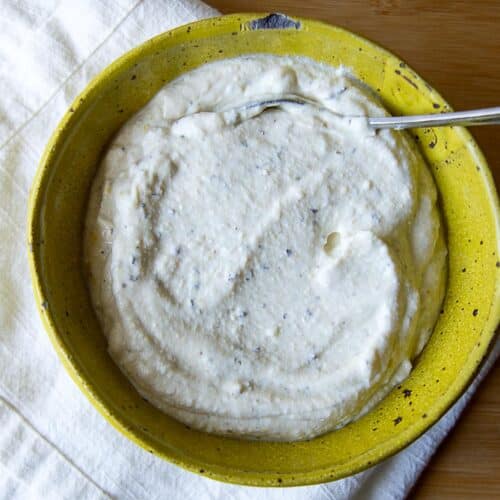 A close up of dairy free ricotta.