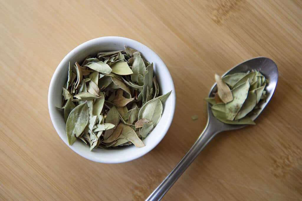 Myrtle leaves in a ramakin.