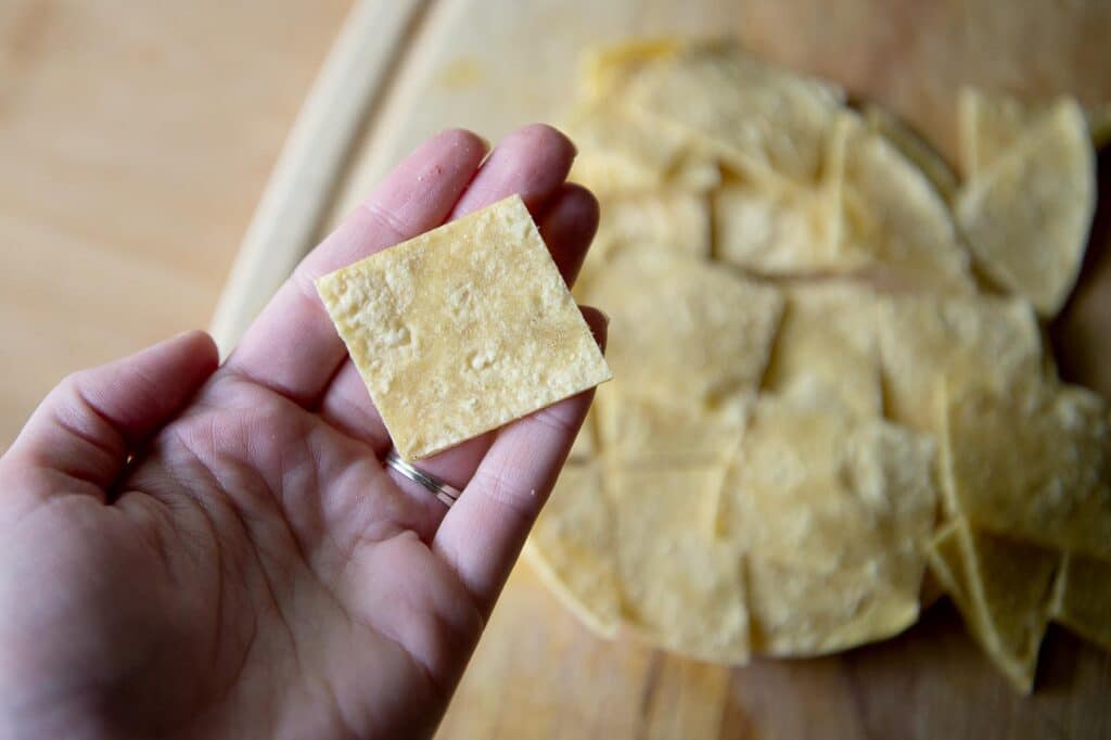 We have corn tortillas that are cut to size for Migas.