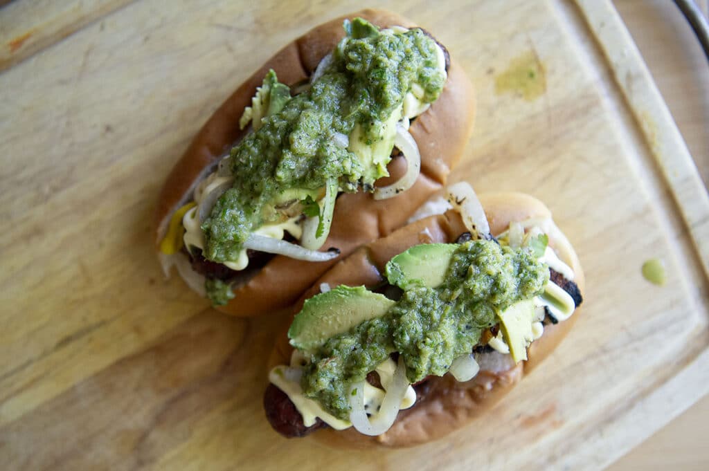 A top view photo of sonoran dogs waiting to be eaten.